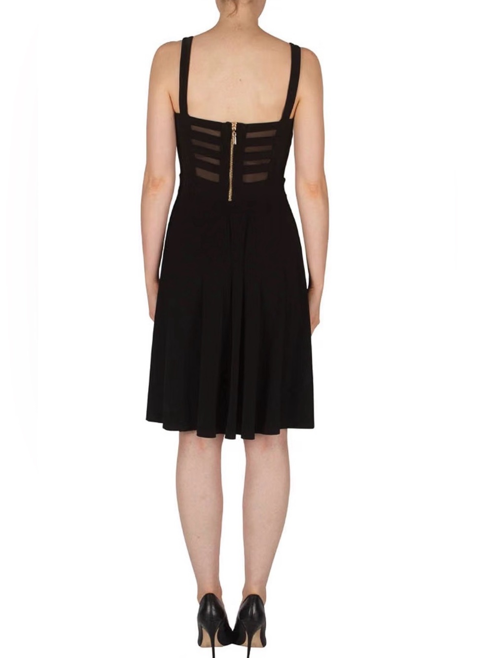 Joseph Ribkoff Black Fit & Flare Mesh Panel Cocktail Dress Size 6 - Picture 2 of 7